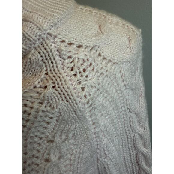 J. Crew Wool Blend Chunky Cable Azra Pom Sweater Women L Cream Ivory Cottagecore - Picture 3 of 7